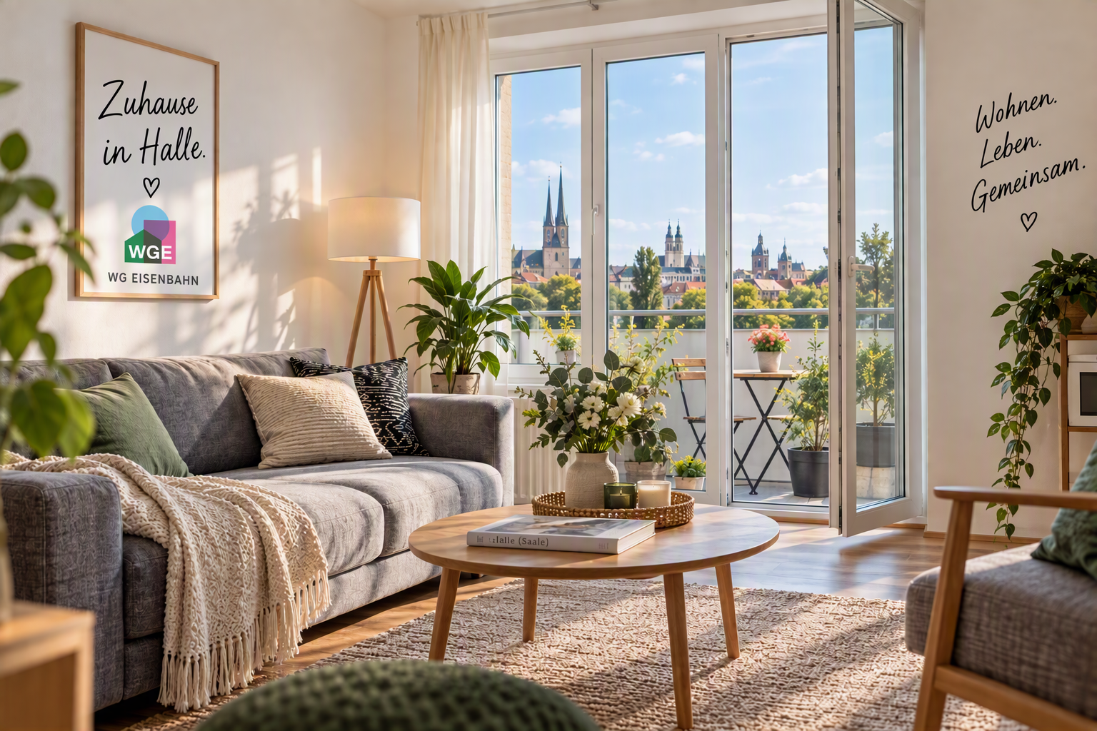 Gemütliches Wohnzimmer mit Balkon